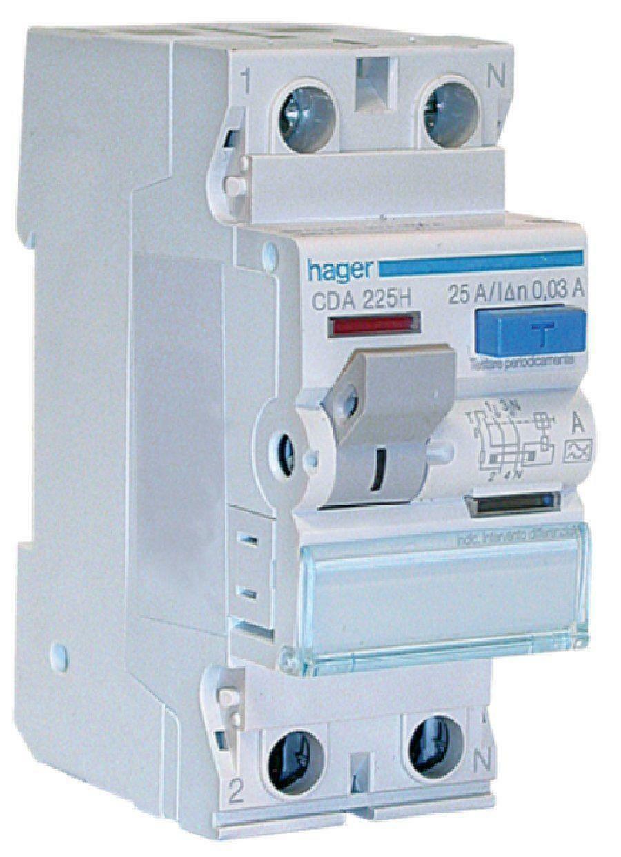 HAGER INTERRUTTORE DIFFERENZIALE PURO ACCESSORIABILE 2P 30MA 25A A 2M CDA225H