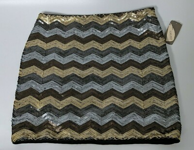 Forever 21 Contemporary Mini Skirt Short Silver/Cocoa/Gold