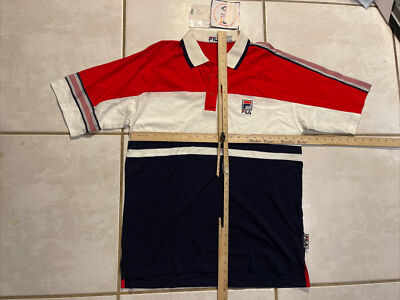 フィラ ヴィンテージ-Fila Vintage Polo White & Red FILA Heritage White/Navy/Red Tennis Polo Shirt Men's Medium