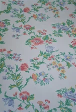Vintage Large Pink, Blue & Yellow Flowers on White Wallpaper   CB-507-11