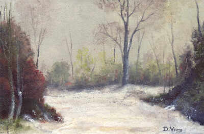 Original Oil Painting - Miniature 4'' x 6''  Snowy Woodland Scene  by David Young