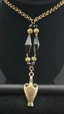 Vintage Amphora Urn Pendant Necklace Gold Tone- Victorian Revival- Statement