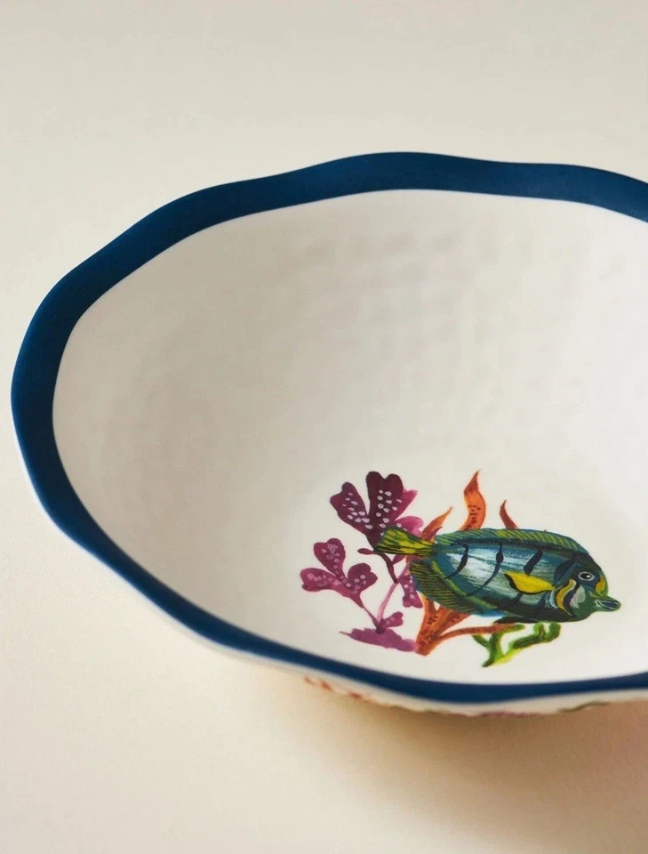 NUEVO Ensaladera Anthropologie Nathalie Lete By the Sea azul melamina pasta 7,75”D Foto 2 de 4