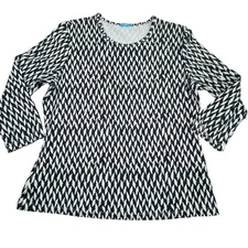 J. McLaughlin Black & White Print Catalina Cloth Blouse Shirt XL