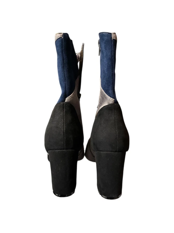 Botines de gamuza con retazos para mujer gris azul negro botín de tacón ancho Foto 4 de 4