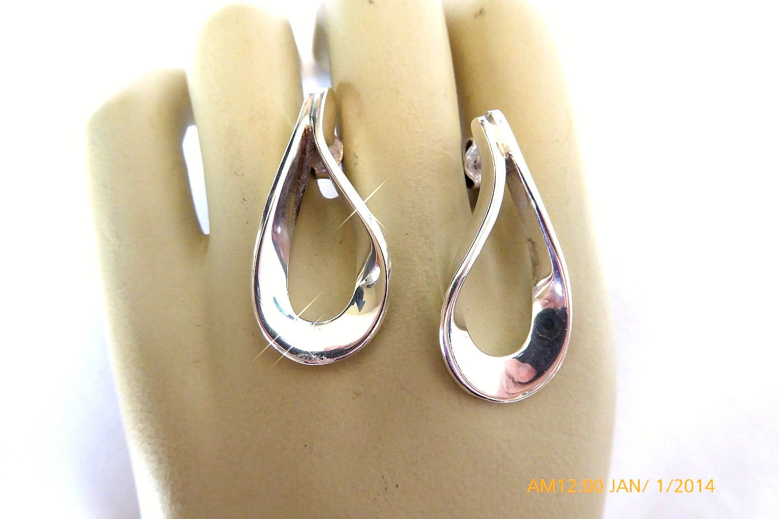 VINTAGE STERLING SILVER TAXCO MEXICO MODERNIST HOOP PIERCED EARRINGS