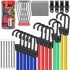 60-Pc Bungee Cords Assorted Sizes - 10" 18" 24" 32" 40" w/Hooks Heavy Duty