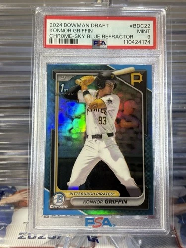 2024 BOWMAN DRAFT CHROME #BDC-22 KONNOR GRIFFIN SKY BLUE REFRACTOR PSA 9