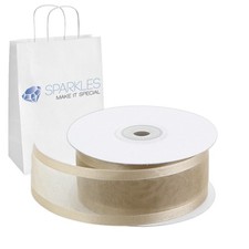 Organza Ribbon 1.5" Wide 25 Yd Yard Roll - Light Brown - Satin Edging Solid td