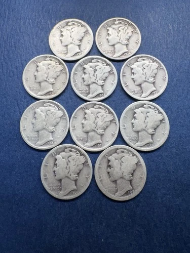 Lot of 10 Coins Mercury Silver  Mixed Mint  Beautiful Lot See Pics #54