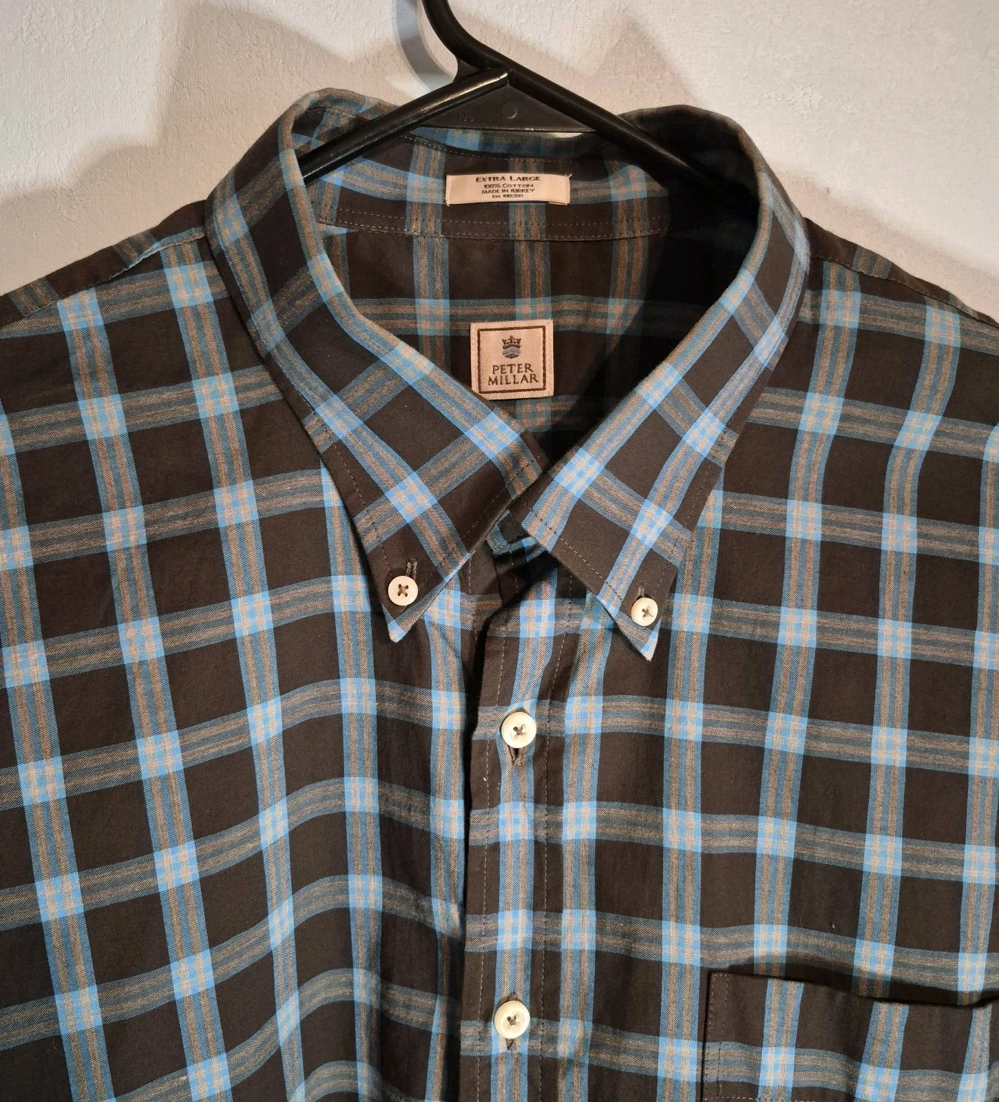 Peter Millar Flannel Shirt Mens XL Brown Long Sleeve Button Up Casual Outdoors