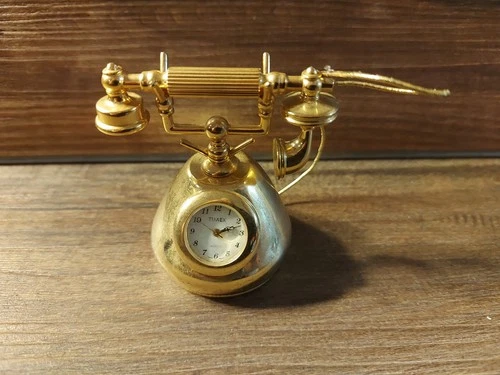 Vtg. Heavy Gold Tone Telephone Style Timex Clock, Please Read