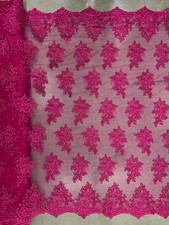 Brianna FUCHSIA Polyester Floral Embroidery with Sequins on Mesh Lace Fabric by