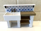 Dollhouse Miniature Handmade Farmhouse Kitchen Sink Delft Tile Backsplash 1:12