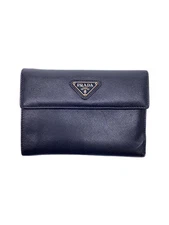 PRADA Tri-fold Wallet Leather Black Men's Saffiano Triangle Triangular Plate Log