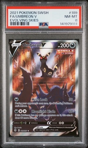 2021 POKEMON SWORD & SHIELD EVOLVING SKIES #189 FULL ART/UMBREON V PSA 8