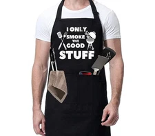 Rosoz Funny BBQ Black Chef Aprons for Men, Adjustable Kitchen Cooking Aprons ...