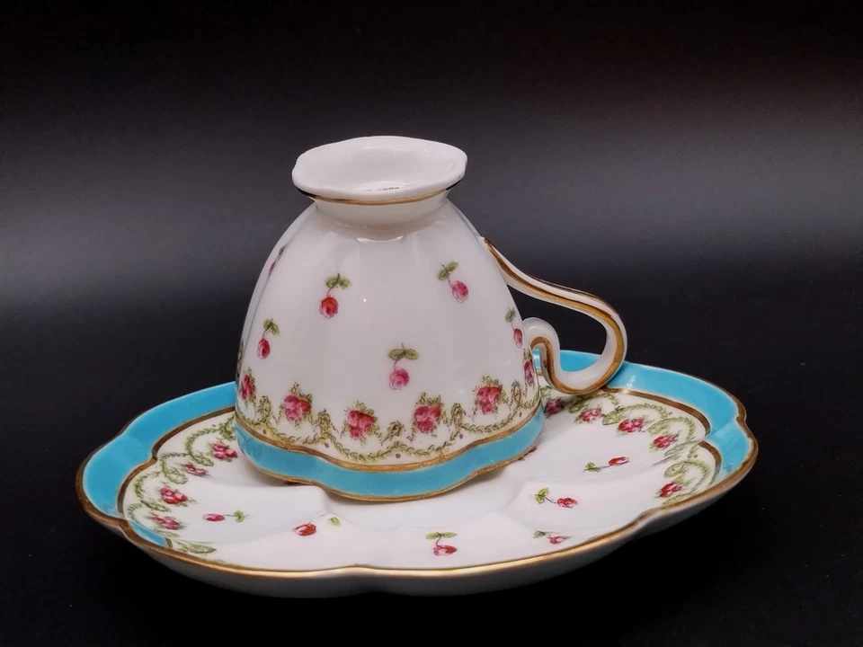 Antique George Jones & Sons Demitasse CUP & SAUCER Blue Band Pink Roses 16605 - Image 4 of 4