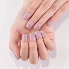 evpct Mauve Pink Glossy Press on Nails Short Square, Glossy Mauve Fake Nails ...