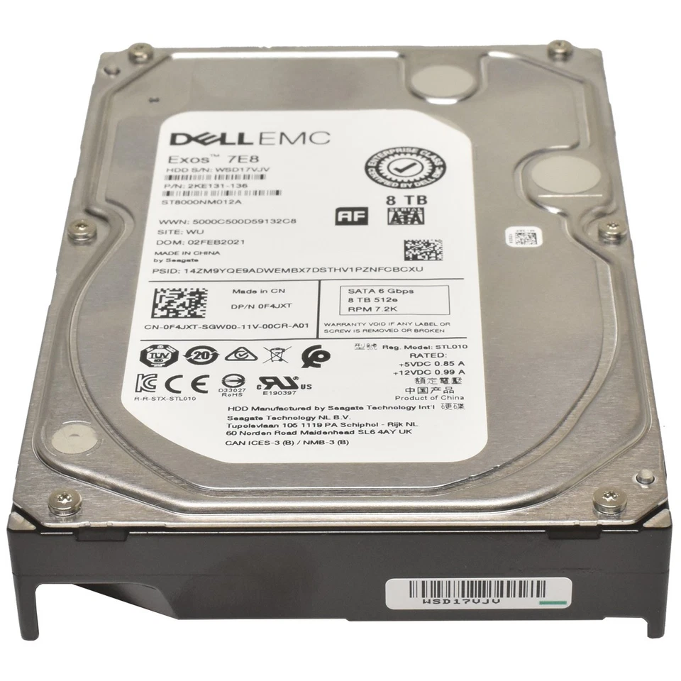 Dell EMC Seagate Exos 7E8 8TB 512e 3.5" 7.2K 6G SATA SED HDD ST8000NM012A 0F4JXT