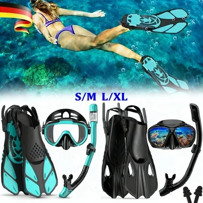 Profi Schnorchelset Erwachsene mit Flossen, Anti-Fog Panorama Taucherbrille S/XL - Bild 1 von 4