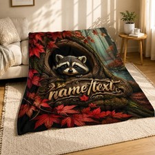 Raccoon In Tree Hollow Personalized Plush Throw Blanket