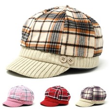 Women's Plaid Applejack Cap Newsboy Hat Winter Spring Warm Fashion Gift Idea