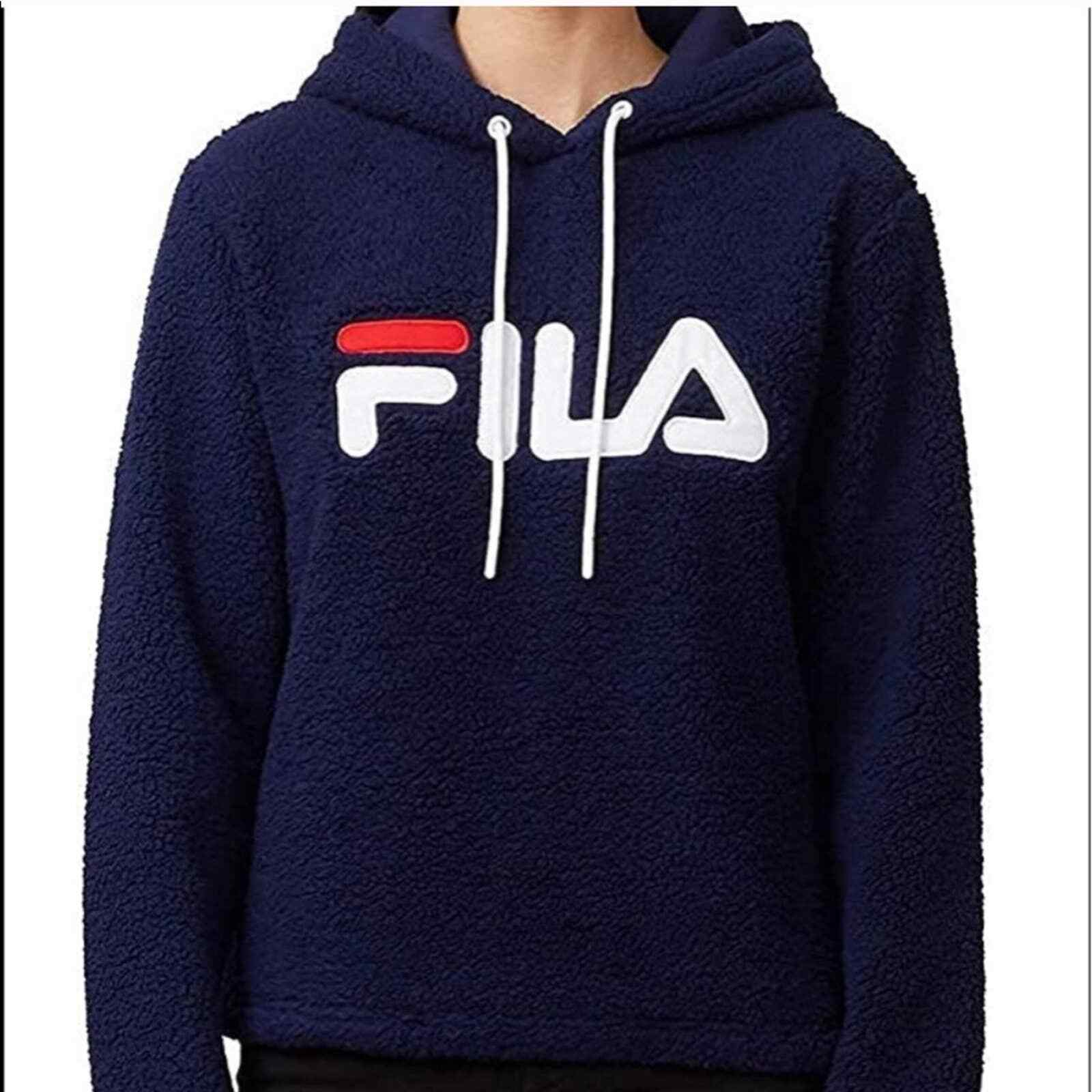 Felpa con cappuccio logo sfocato Fila Sherpa taglia large