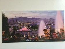 POST CARD OF BARCELONA  MONTJUIC FOUNTAINS IN AN EVENINGH AERIA PICTURE