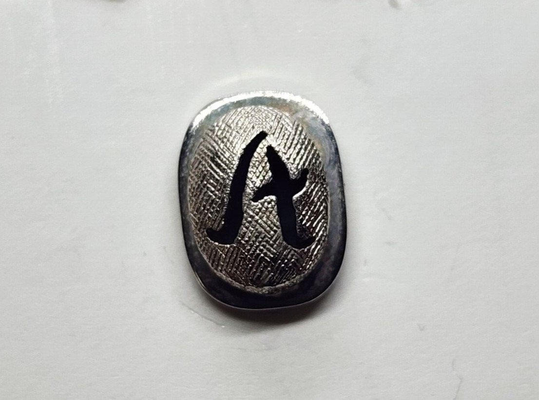 Vintage TIE TACK TIE PIN Silver Tone Oval Engraved "A" Letter Initial
