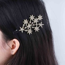 Crystal Wedding Hair Clip Barrette Rhinestone Star Hair Barrette Gold CZ Star...