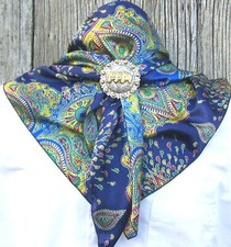 Wild Rag Scarf Western Cowboy Buckaroo Scarves Bandana Cowgirl Silky Paisley blu