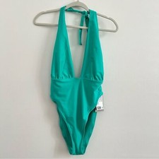 NWT H M High-Leg Halter Neck Swimsuit in Bright Green size Medium One-Piece Swim