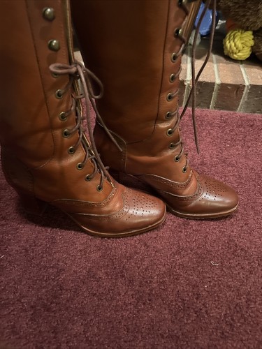 Patricia Nash Lace Up Wingtip Granny Boots Size 7.5 Brown Leather - Picture 5 of 14