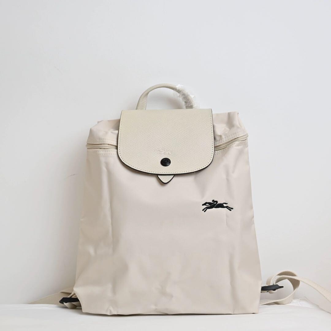 美品 ロンシャン リュック レザー リュック フラップ お洒落 ホワイト Longchamp Le Preage Original White LightBeige Leather