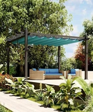 10'x13' Outdoor Aluminum Patio Pergola ,w/Retractable Canopy Sun Shade Shelter