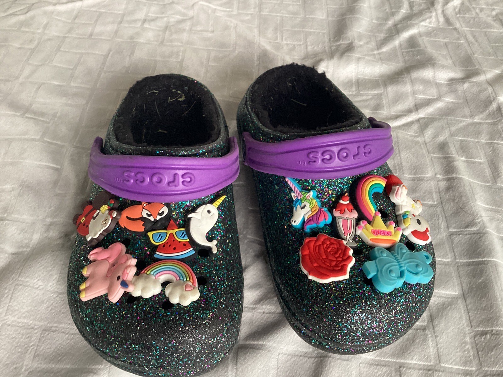Kids Crocs Toddler Girl Size 11c GLITTER Clog Shoes With Unicorn Charms eBay