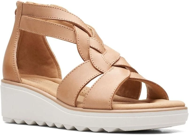 Clarks Sandalo Donna 8 W Jillian con Zeppa Luminosa Pelle Marrone Chiaro