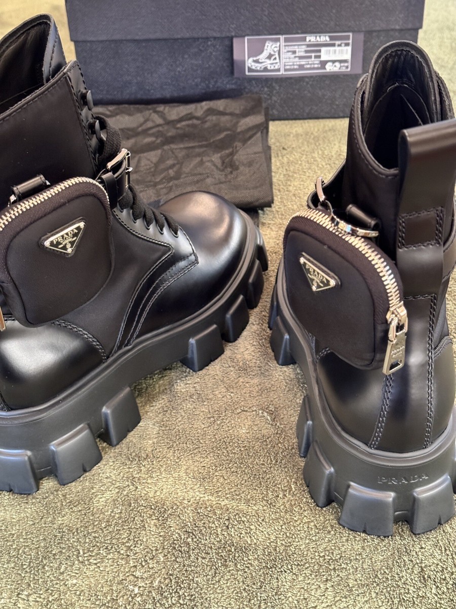 Prada Brushed Rois Leather and Nylon Lug Sole Combat Boots Prada Brushed Rois Leather and Nylon Lug Sole Combat Boots main image 4