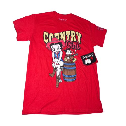 Betty Boop rot Landmädchen Cowgirl Western Betty T-Shirt Größe S neu mit Etikett - Bild 1 von 5