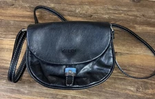 GIUDI PURSE BAG BLACK ITALIAN LEATHER SILVER ACCENTS PINK BLUE ACCENT