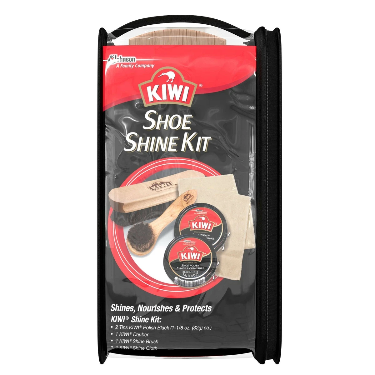 Kiwi Shoe shine kit Tins Polish Black Dauber Shine Brush and Shine Cloth
