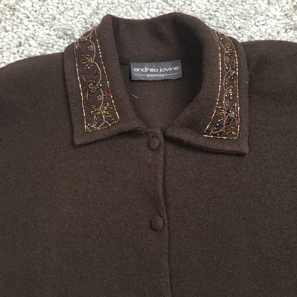 Suéter Andrea Jovine para mujer talla XL marrón con botones cuello y puños con cuentas nuevo sin etiquetas Foto 2 de 4