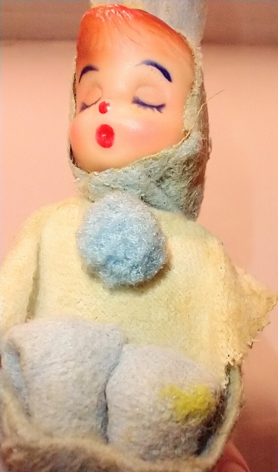Vintage BLUE Easter Rabbit Bunny Knee Hugger Elf Sleeping Pixie Made