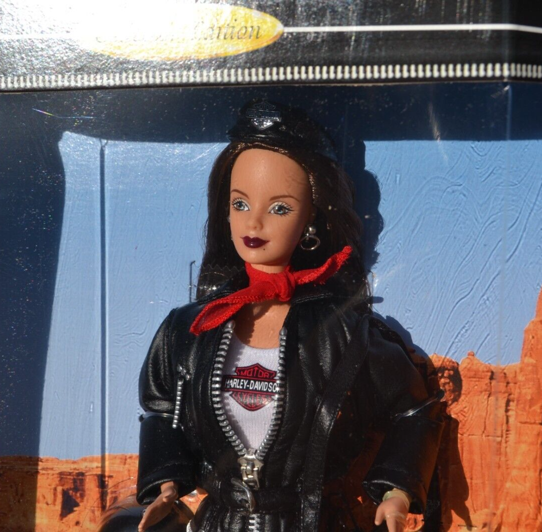 Harley Davidson Barbie doll with black zip Jacket Helmet Mattel