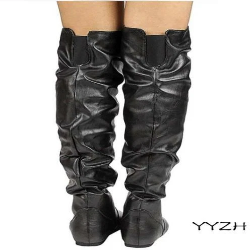 Faux leather over top the knee flat boots