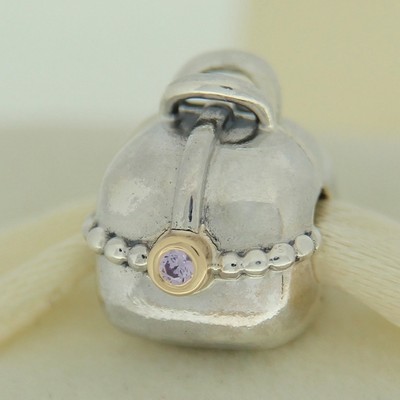 Authentic Pandora 790597ACZ Purple Purse CZ Clip 14K Gold & Sterling Bead Charm