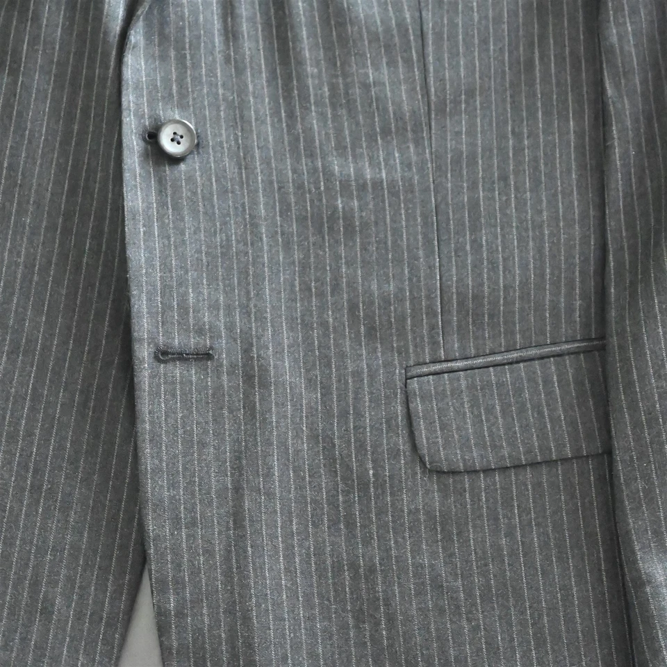 J Ferrar 44R 34x30 Gray Stripe 100% Wool Mens Jacket Pants Suit - Image 3 of 4