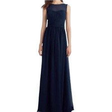 Bill Levkoff Navy Mesh Neckline Ruched Bridesmaid Gown Style 1114 Size 2