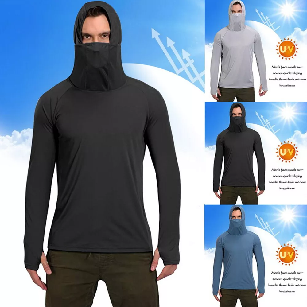 UPF 50+ Men Sun Skin Protection T-Shirt Hoodie Long Sleeve Outdoor Fishing  Tops